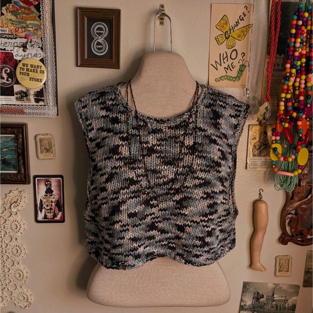 Free People Cropped Knit Sweater Vest Women's Small Navy Blue